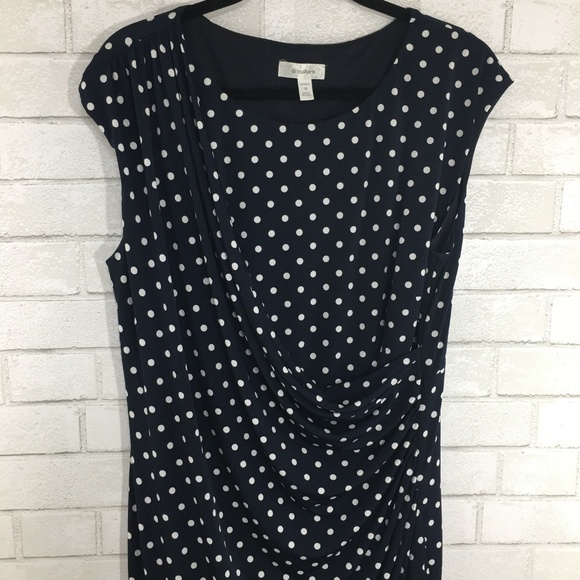 Dress Barn Dresses & Skirts - Dress Barn Ruched Navy Polka Dot  Dress, Size 16